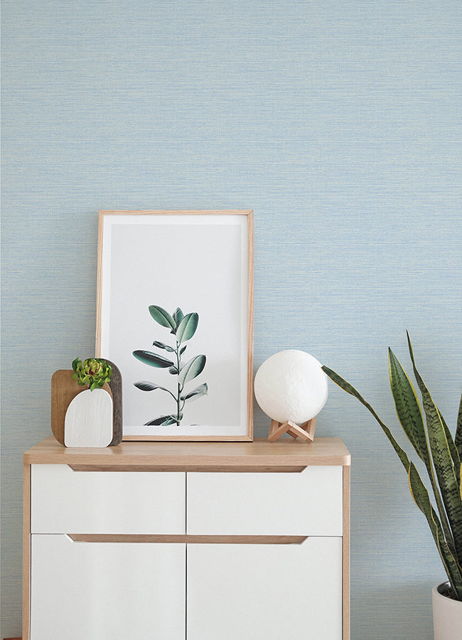 Agave Blue Faux Grasscloth Wallpaper - Brewster Wallcovering