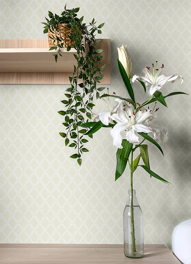 Trevor Khaki Leaf Trellis Wallpaper  | Brewster Wallcovering - The WorkRm