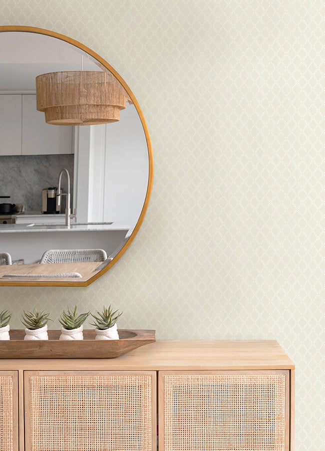 Trevor Khaki Leaf Trellis Wallpaper - Brewster Wallcovering