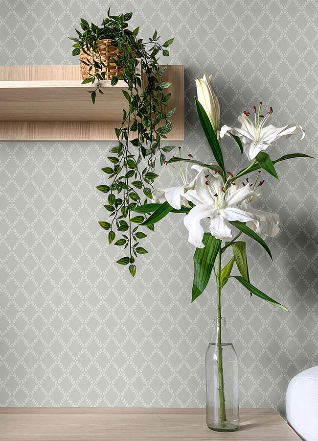 Trevor Grey Leaf Trellis Wallpaper  | Brewster Wallcovering - The WorkRm