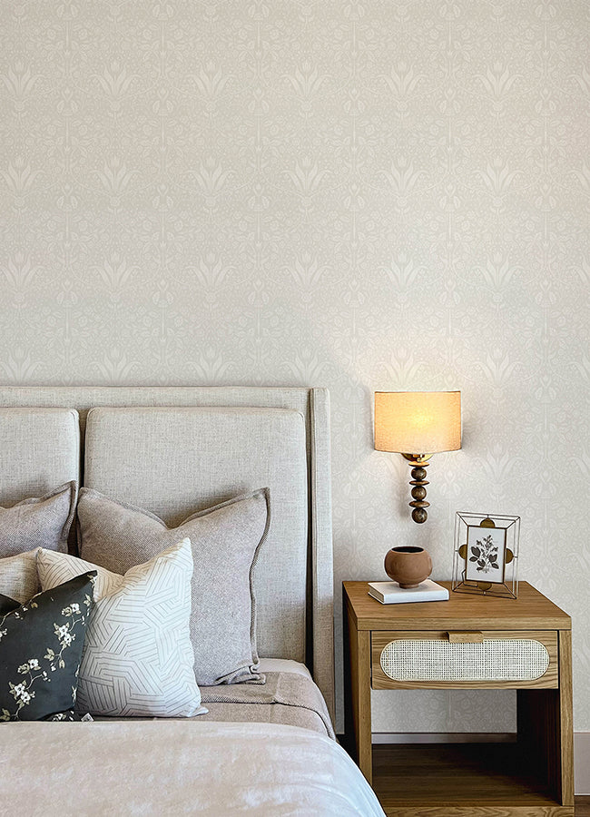 Mara Light Grey Tulip Ogee Wallpaper  | Brewster Wallcovering - The WorkRm