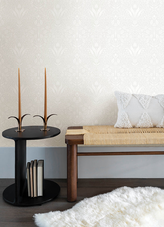 Mara Light Grey Tulip Ogee Wallpaper  | Brewster Wallcovering - The WorkRm