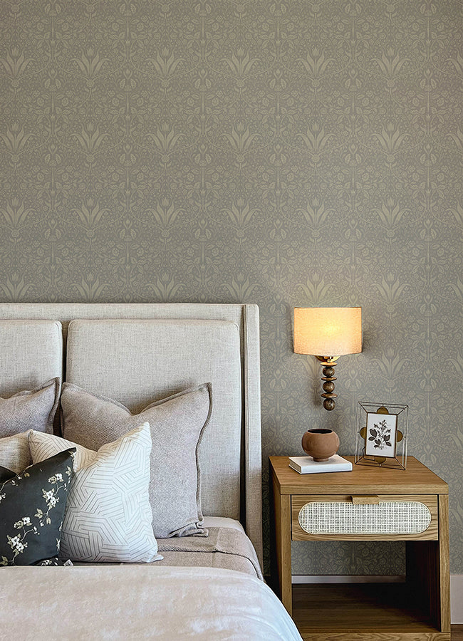 Mara Grey Tulip Ogee Wallpaper  | Brewster Wallcovering - The WorkRm