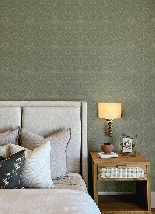 Mara Green Tulip Ogee Wallpaper  | Brewster Wallcovering - The WorkRm