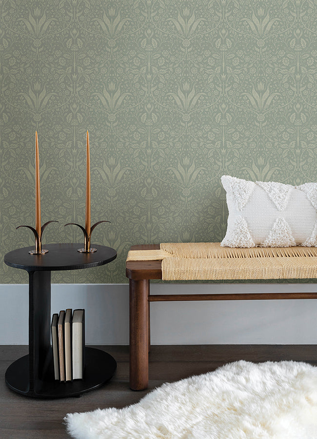 Mara Green Tulip Ogee Wallpaper  | Brewster Wallcovering - The WorkRm