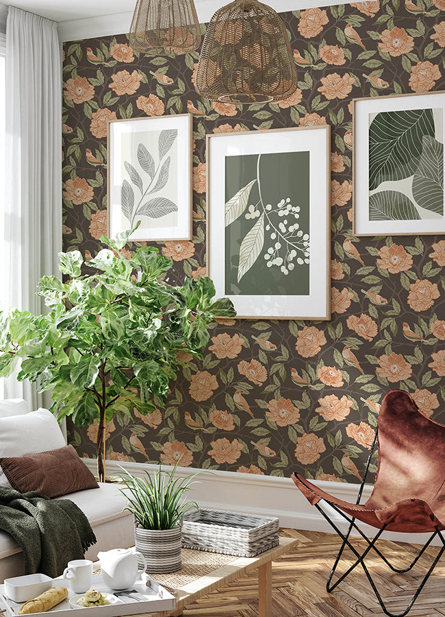 Bernadina Black Rosebush Wallpaper - Brewster Wallcovering