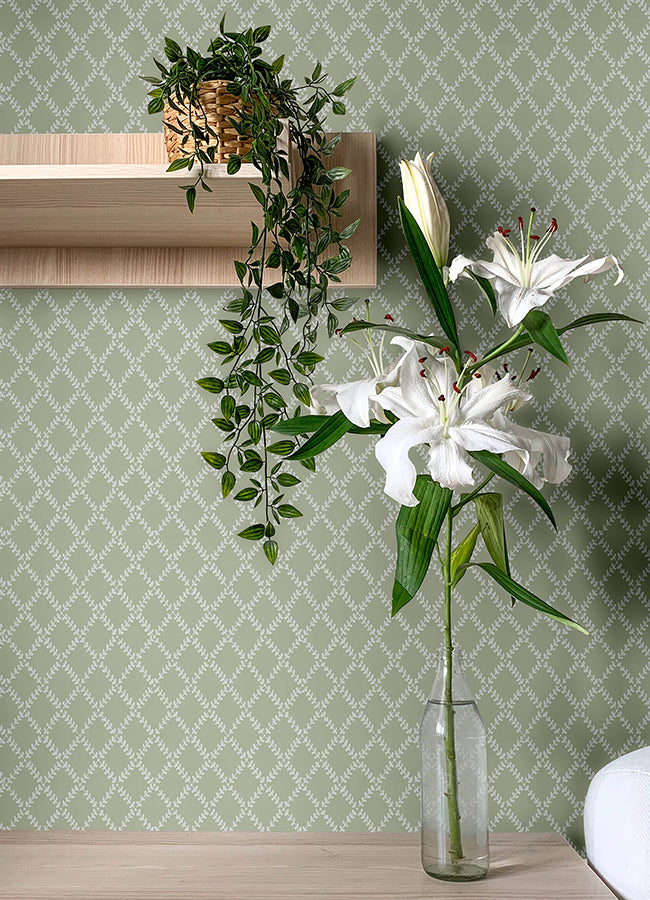 Trevor Moss Leaf Trellis Wallpaper  | Brewster Wallcovering - The WorkRm