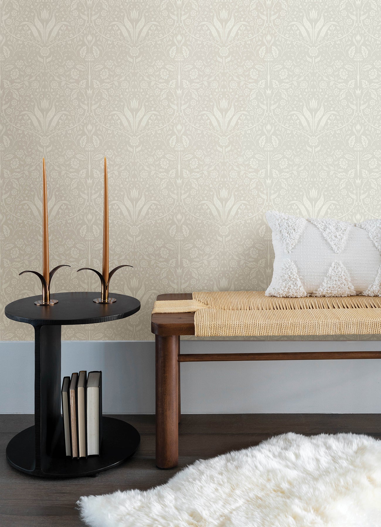 Mara Beige Tulip Ogee Wallpaper  | Brewster Wallcovering - The WorkRm