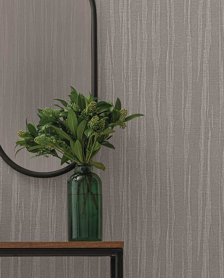 Zayne Dark Grey Organic Stripe Wallpaper - Brewster Wallcovering