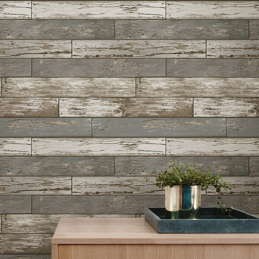 Beige Scrap Wood Peel and Stick Wallpaper - Brewster Wallcovering