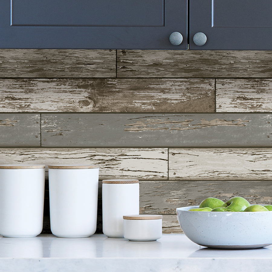 Beige Scrap Wood Peel and Stick Wallpaper - Brewster Wallcovering