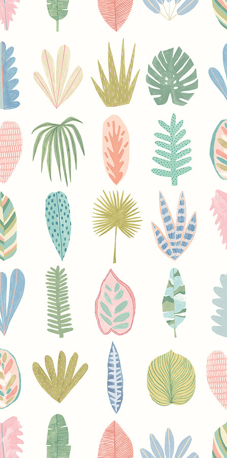 Leaf Boogie Pastel Tropical Mix Wallpaper  | Brewster Wallcovering - The WorkRm