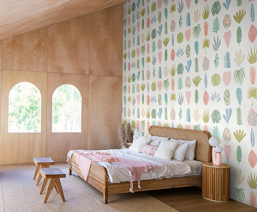 Leaf Boogie Pastel Tropical Mix Wallpaper  | Brewster Wallcovering - The WorkRm