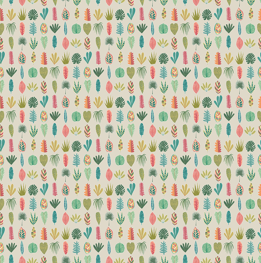 Leaf Boogie Neutral Tropical Mix Wallpaper  | Brewster Wallcovering - The WorkRm