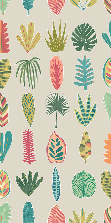 Leaf Boogie Neutral Tropical Mix Wallpaper  | Brewster Wallcovering - The WorkRm