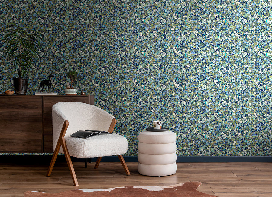 Flora Ditsy Blue Garden Wallpaper - Brewster Wallcovering