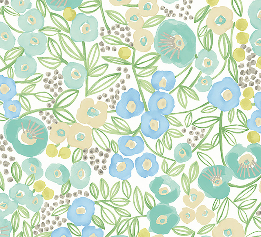 Flora Teal Garden Wallpaper  | Brewster Wallcovering - The WorkRm