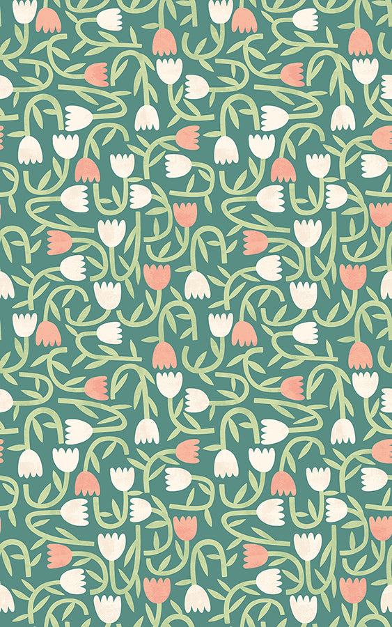 Aino Green Tiny Tulip Wallpaper - Brewster Wallcovering