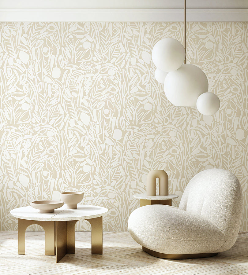 Verdure Neutral Painted Botanical Wallpaper - Brewster Wallcovering