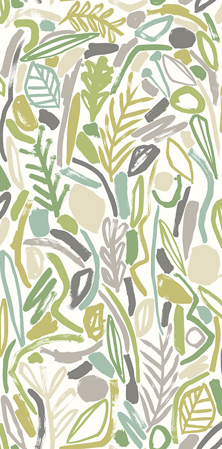 Verdure Lime Painted Botanical Wallpaper - Brewster Wallcovering