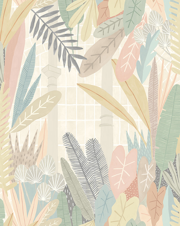 Glasshouse Pastel Tropical Damask Wallpaper  | Brewster Wallcovering - The WorkRm