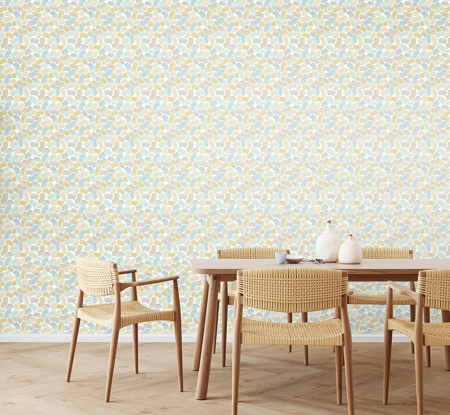 Elements Light Yellow Scribbled Arches Wallpaper - Brewster Wallcovering