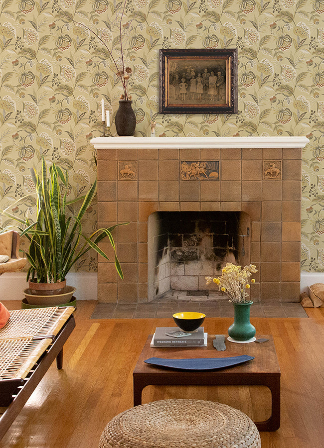 Bohemian Mustard Jacobean Wallpaper  | Brewster Wallcovering - The WorkRm