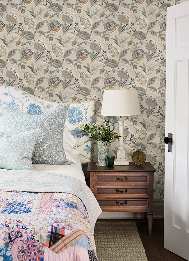 Bohemian Grey Jacobean Wallpaper  | Brewster Wallcovering - The WorkRm