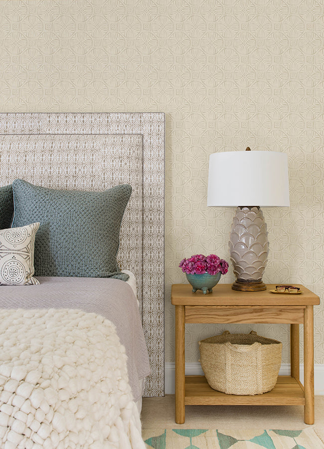 Sandee Dove Medallion Wallpaper - Brewster Wallcovering