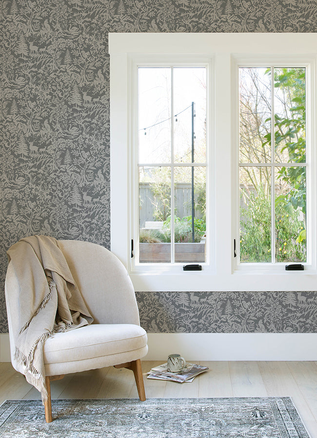 Alrick Charcoal Forest Venture Wallpaper  | Brewster Wallcovering - The WorkRm