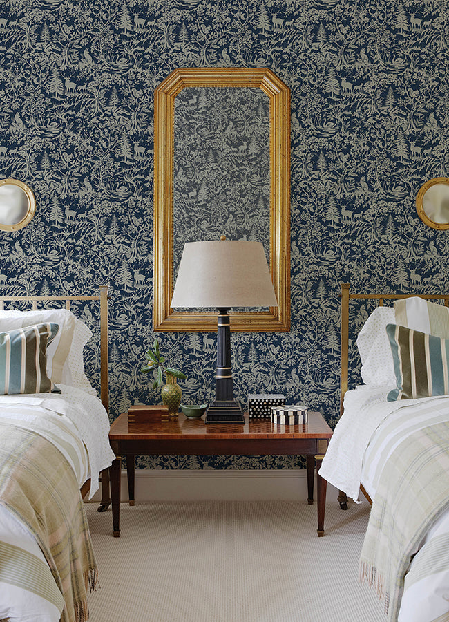 Alrick Navy Forest Venture Wallpaper  | Brewster Wallcovering - The WorkRm