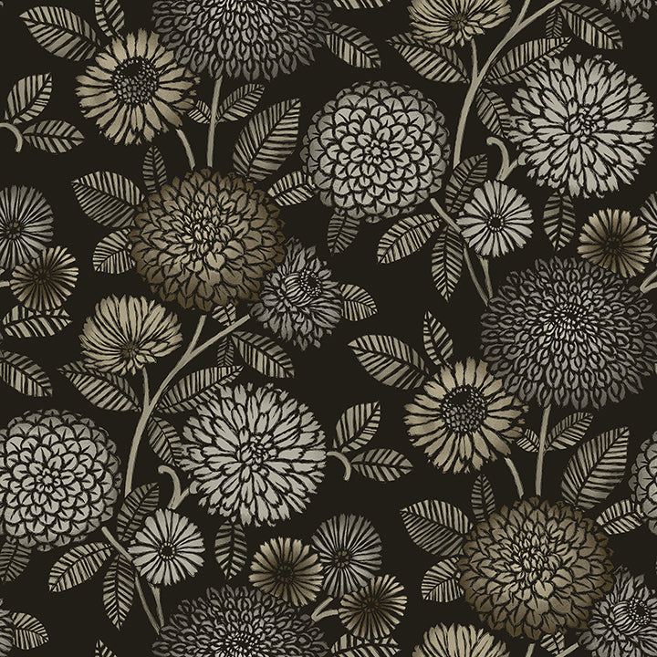 Picture of Zalipie Black Floral Trail Wallpaper