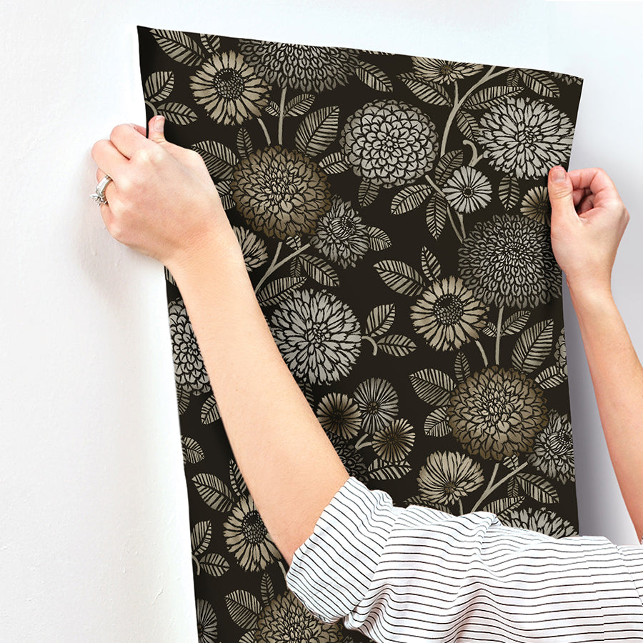 Zalipie Black Floral Trail Wallpaper  | Brewster Wallcovering - The WorkRm