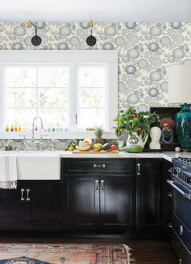 Zalipie Blue Floral Trail Wallpaper  | Brewster Wallcovering - The WorkRm