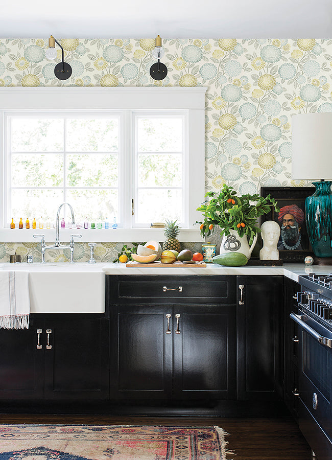 Zalipie Lime Floral Trail Wallpaper  | Brewster Wallcovering - The WorkRm