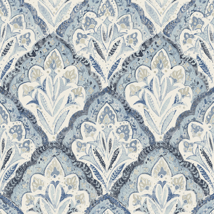 Picture of Mimir Blue Quilted Damask Wallpaper