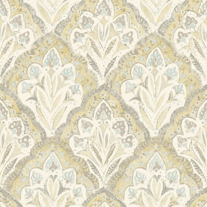 Picture of Mimir Mustard Quilted Damask Wallpaper