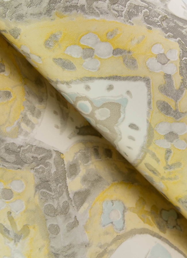 Mimir Mustard Quilted Damask Wallpaper  | Brewster Wallcovering - The WorkRm