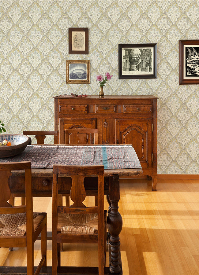 Mimir Mustard Quilted Damask Wallpaper  | Brewster Wallcovering - The WorkRm