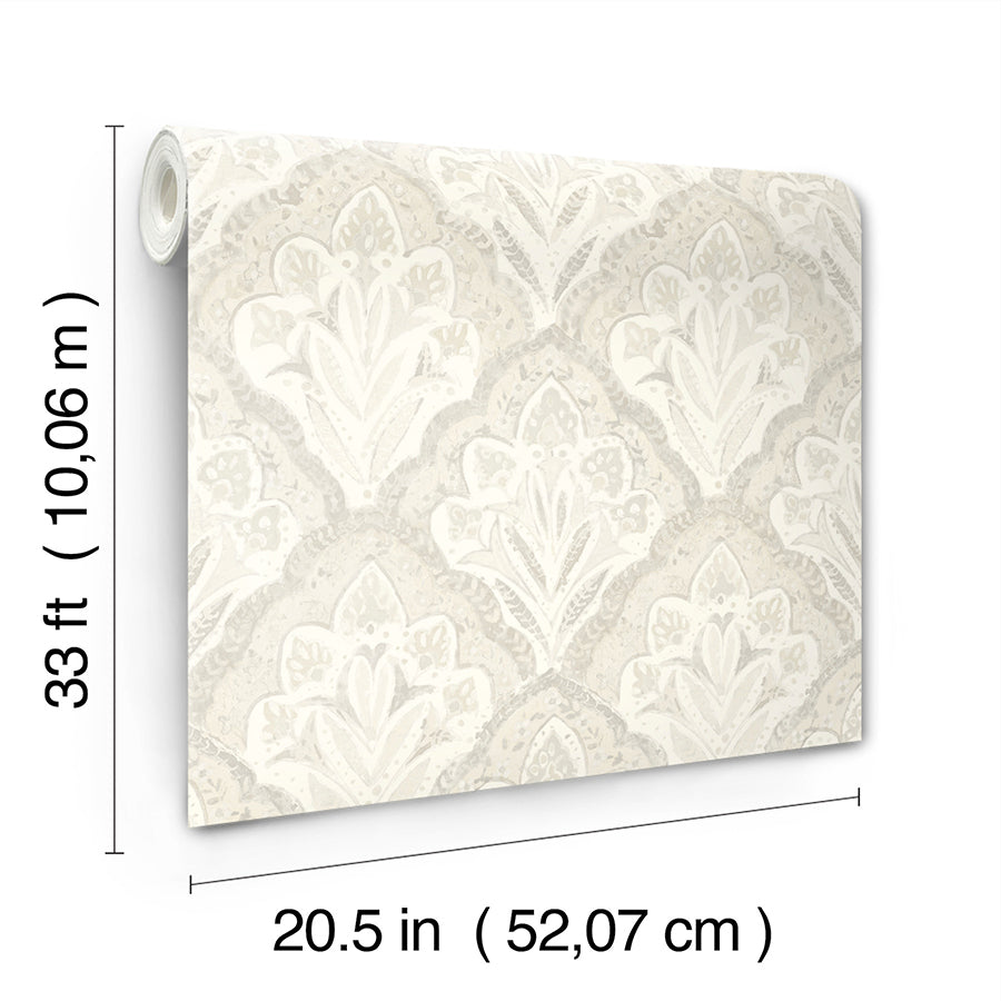 Mimir Dove Quilted Damask Wallpaper  | Brewster Wallcovering - The WorkRm