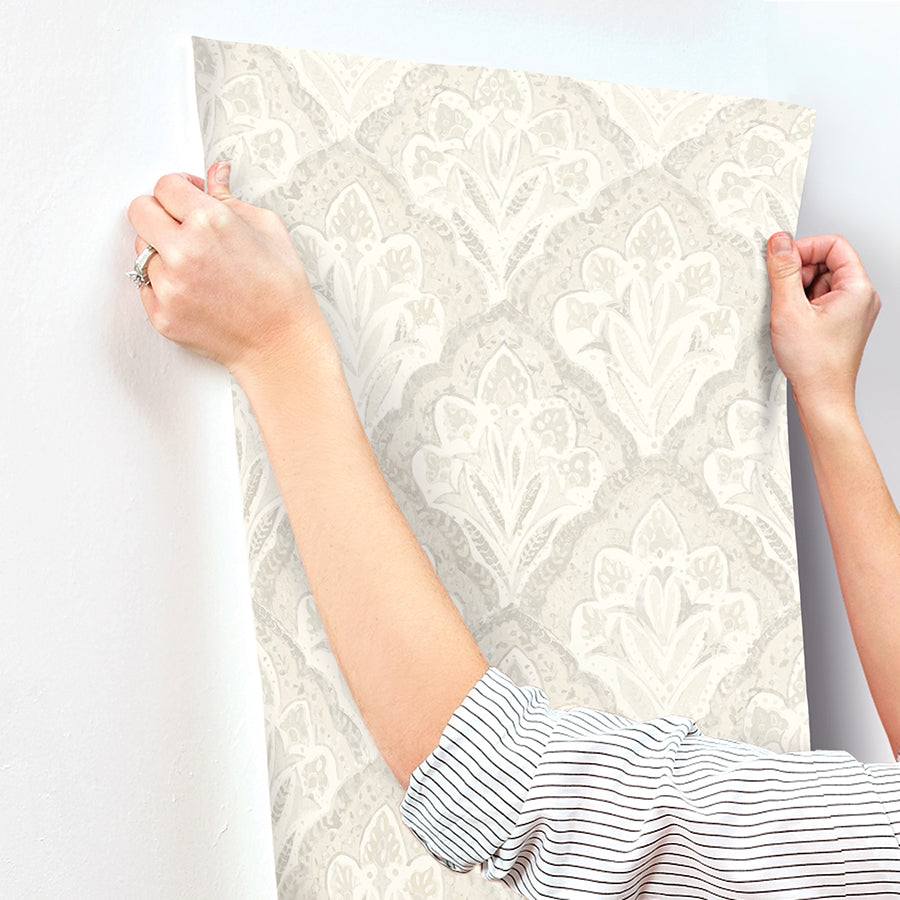 Mimir Dove Quilted Damask Wallpaper  | Brewster Wallcovering - The WorkRm