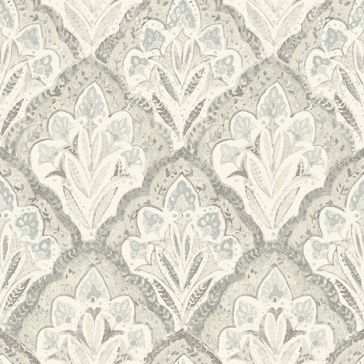 Picture of Mimir Grey Quilted Damask Wallpaper