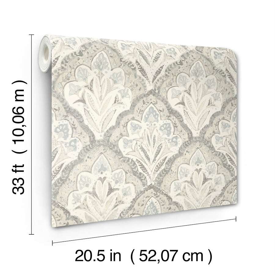 Mimir Grey Quilted Damask Wallpaper  | Brewster Wallcovering - The WorkRm