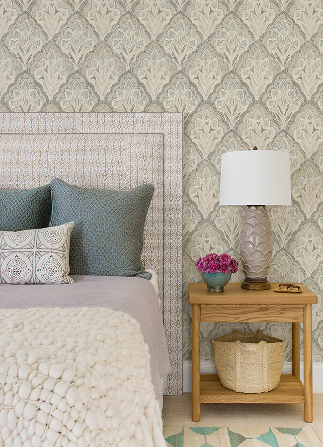 Mimir Grey Quilted Damask Wallpaper  | Brewster Wallcovering - The WorkRm