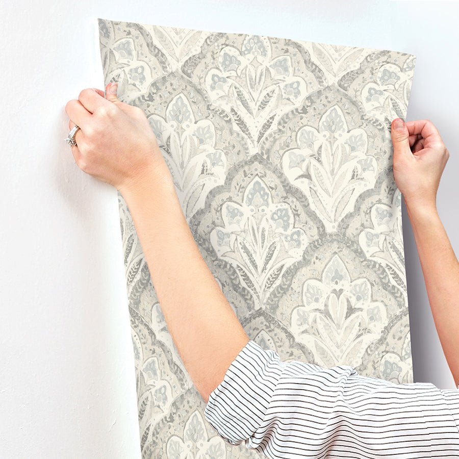 Mimir Grey Quilted Damask Wallpaper  | Brewster Wallcovering - The WorkRm