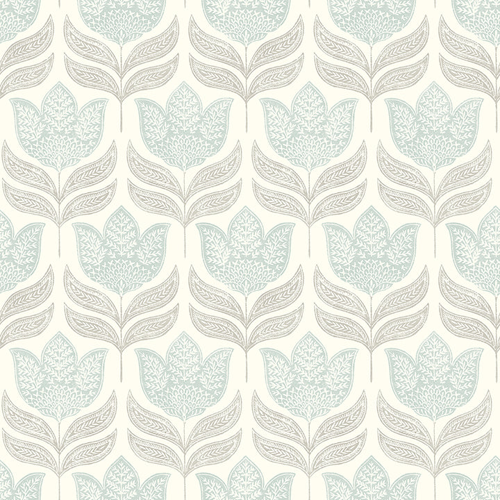 Picture of Cathal Aqua Tulip Block Print Wallpaper