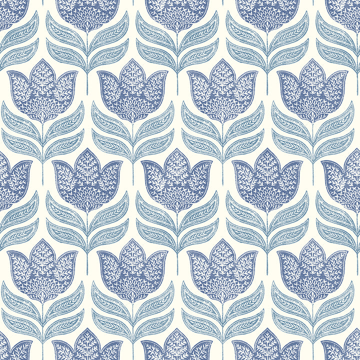 Picture of Cathal Blue Tulip Block Print Wallpaper