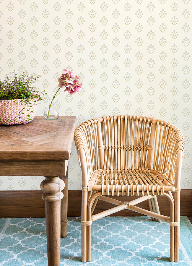 Kova Yellow Floral Crest Wallpaper  | Brewster Wallcovering - The WorkRm