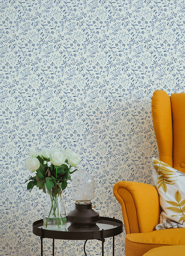 Tarragon Blue Dainty Meadow Wallpaper  | Brewster Wallcovering - The WorkRm