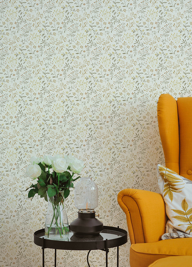 Tarragon Honey Dainty Meadow Wallpaper - Brewster Wallcovering